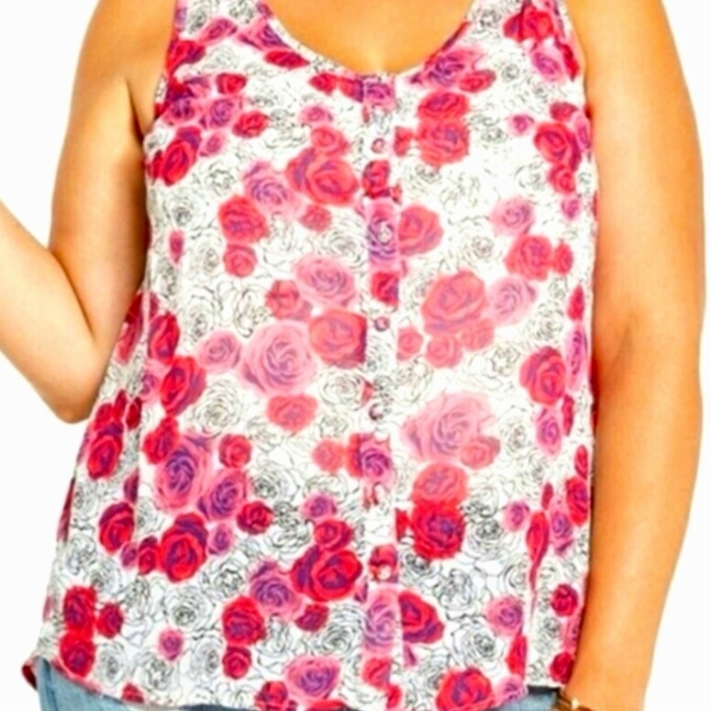 2 FOR $20! Torrid chiffon blouse Rose Print Tank Top - Red and Pink